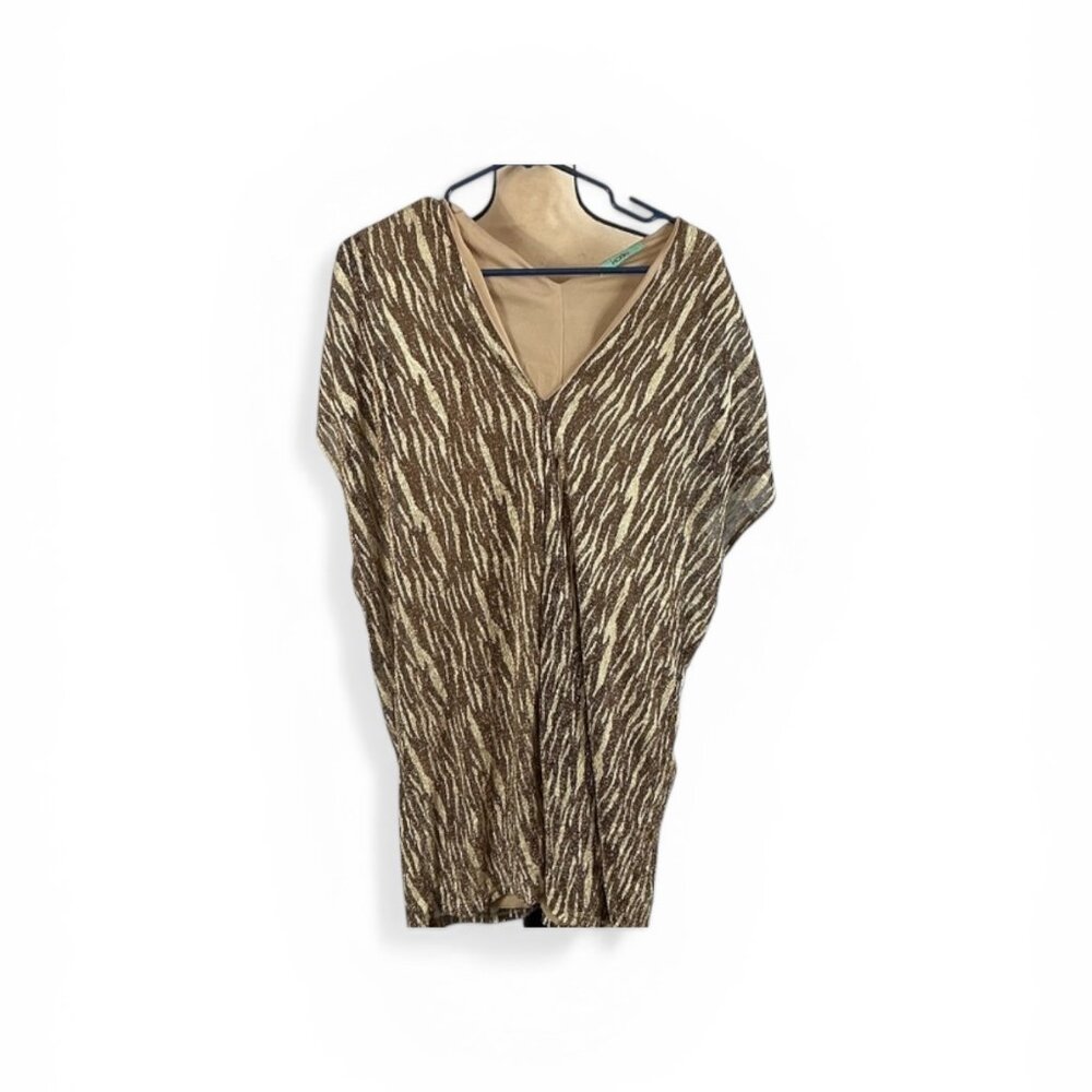 Karlie Brown & Cream Animal Print Tunic Dress – Flowy V-Neck (L/XL)